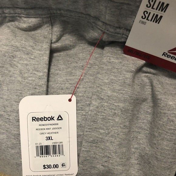 Reebok Men Pull-On Jogger Pants 3XL Gray Tapered Slim Pockets Ankle Drawstring - Picture 6 of 6